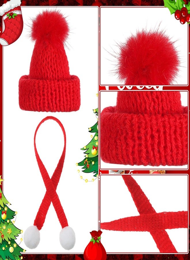 Bencailor 48 Pcs Mini Christmas Knitting Hats and Mini Christmas Scarf Set Knitting Doll Hat Scarf Santa Knit Hat Tree Ornaments for DIY Craft Art Doll Decoration (Bright Red) - Image 5